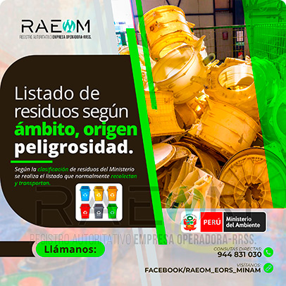 RAEOMINAM.COM RAEOMINAM RAEOM Registro Autoritativo de Empresas Operadoras MINAM, para transporte de Residuos Sólidos. Para la identificación de un residuos sólido priorizado se podrá tener en cuenta, los siguientes criterios:
                                        a) Identificación del origen y cadena de valor del residuo sólido del bien. 
                                        b) Volumen de generación de residuos sólidos asociado al bien. 
                                        c) Peligrosidad de los residuos sólidos del bien. 
                                        d) Posibilidad de valorización de los residuos sólidos del bien. 
                                        e) Alternativas de tecnologías disponibles para su valorización material o energética.