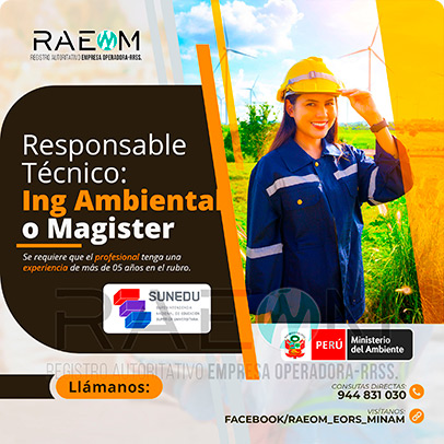 RAEOMINAM.COM RAEOMINAM RAEOM Registro Autoritativo de Empresas Operadoras MINAM, para transporte de Residuos Sólidos. Documentos que acrediten la especialización y la experiencia en la gestión y manejo de residuos sólidos.
                                        Además, presentar una carta de compromiso debidamente firmada por el/la profesional que se hará cargo de la dirección técnica de la EO-RS; adjuntando para ello, en caso corresponda, copia de los documentos establecidos en la normatividad y reglamento vigente.
                                        Asimismo, se debe indicar la autenticidad de los documentos presentados en copia simple, lo cual tendrá carácter de declaración jurada, de conformidad con lo establecido en el artículo 47 del Texto Único Ordenado de la Ley N° 27444, Ley del Procedimiento Administrativo General.