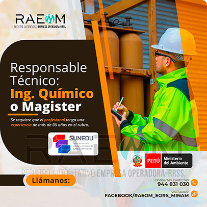 RAEOMINAM.COM RAEOMINAM RAEOM Registro Autoritativo de Empresas Operadoras MINAM, para transporte de Residuos Sólidos. Documentos que acrediten la especialización y la experiencia en la gestión y manejo de residuos sólidos.
                                        Además, presentar una carta de compromiso debidamente firmada por el/la profesional que se hará cargo de la dirección técnica de la EO-RS; adjuntando para ello, en caso corresponda, copia de los documentos establecidos en la normatividad y reglamento vigente.
                                        Asimismo, se debe indicar la autenticidad de los documentos presentados en copia simple, lo cual tendrá carácter de declaración jurada, de conformidad con lo establecido en el artículo 47 del Texto Único Ordenado de la Ley N° 27444, Ley del Procedimiento Administrativo General.
