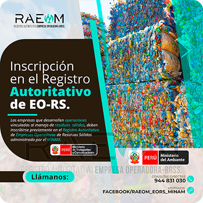 RAEOMINAM.COM RAEOMINAM RAEOM Registro Autoritativo de Empresas Operadoras MINAM, para transporte de Residuos Sólidos. En el marco de la Ley de Gestión Integral de Residuos Sólidos, solo aquellas empresas registradas estarán autorizadas a trabajar con residuos sólidos.
                                                    Para la inscripción en el Registro Autoritativo, el solicitante debe presentar al MINAM el formulario o solicitud de Inscripción para EO-RS, el cual tiene carácter de declaración jurada; estando el procedimiento administrativo sujeto a fiscalización posterior. Dicho Formato debe estar suscrito por el/la representante legal y el/la responsable técnico.
                                                    A través de la inscripción en el Registro Autoritativo de EO-RS, se autoriza el inicio de las operaciones que se detallan a continuación:
                                                    a) Barrido y limpieza de espacios públicos;
                                                    b) Recolección y transporte;
                                                    c) Transferencia;
                                                    d) Tratamiento;
                                                    e) Acondicionamiento;
                                                    f) Valorización; y,
                                                    g) Disposición final.