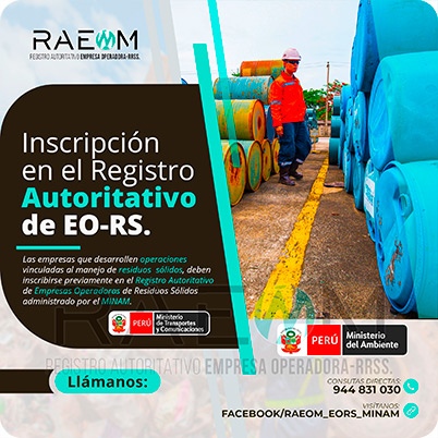RAEOMINAM.COM RAEOMINAM RAEOM Registro Autoritativo de Empresas Operadoras MINAM, para transporte de Residuos Sólidos. En el marco de la Ley de Gestión Integral de Residuos Sólidos, solo aquellas empresas registradas estarán autorizadas a trabajar con residuos sólidos.
                                                    Para la inscripción en el Registro Autoritativo, el solicitante debe presentar al MINAM el formulario o solicitud de Inscripción para EO-RS, el cual tiene carácter de declaración jurada; estando el procedimiento administrativo sujeto a fiscalización posterior. Dicho Formato debe estar suscrito por el/la representante legal y el/la responsable técnico.
                                                    A través de la inscripción en el Registro Autoritativo de EO-RS, se autoriza el inicio de las operaciones que se detallan a continuación:
                                                    a) Barrido y limpieza de espacios públicos;
                                                    b) Recolección y transporte;
                                                    c) Transferencia;
                                                    d) Tratamiento;
                                                    e) Acondicionamiento;
                                                    f) Valorización; y,
                                                    g) Disposición final.
