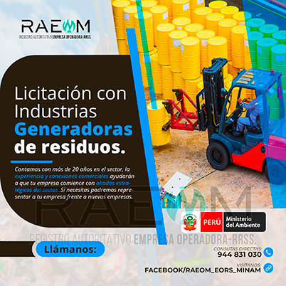 RAEOMINAM.COM RAEOMINAM RAEOM Registro Autoritativo de Empresas Operadoras MINAM, para transporte de Residuos Sólidos. Los generadores de residuos no municipales deben incluir en su Plan de Minimización y Manejo de Residuos Sólidos, estrategias preventivas orientadas a alcanzar la minimización en la fuente. Dicho Plan forma parte del IGA.
                                                    Obligaciones del generador no municipal.
                                                    Son obligaciones de los generadores de residuos sólidos no municipales: 
                                                    a) Manejar los residuos sólidos que generen, teniendo en cuenta lo establecido en el artículo 55 del Decreto Legislativo nº 1278; 
                                                    b) Conducir el registro interno sobre la generación y manejo de los residuos sólidos, en sus instalaciones, con la finalidad de disponer de la información necesaria sobre la generación, minimización y manejo de los residuos sólidos; 
                                                    c) Contratar a una EO-RS para el manejo los residuos sólidos fuera de las instalaciones industriales o productivas, áreas de la concesión o lote del titular del proyecto;
                                                    d) Brindar las facilidades necesarias a las autoridades competentes para el adecuado cumplimiento de sus funciones;
                                                    e) Establecer estrategias y desarrollar acciones orientadas a la prevención y/o minimización y/o valorización de residuos sólidos, como primera opción de gestión;
                                                    f) Adoptar medidas para la restauración y/o rehabilitación y/o reparación y/o compensación ambiental por el inadecuado manejo de residuos sólidos no municipales de su actividad;
                                                    g) En caso se encuentren ubicados en zonas en las cuales no exista infraestructura de residuos sólidos autorizada y/o EO-RS, deben establecer e implementar alternativas de gestión que garanticen la adecuada valorización y/o disposición final de los residuos sólidos;
                                                    h) En caso los generadores de residuos sólidos de gestión no municipal realicen el aprovechamiento de material de descarte y/o coprocesamiento, deben regirse por lo establecido en los artículos sobre la materia.
                                                    Aquellos generadores de residuos sólidos no municipales que se encuentran obligados a contar con un IGA, adicionalmente deben presentar la Declaración Anual sobre Minimización y Gestión de Residuos Sólidos no Municipales -también denominada Declaración Anual de Manejo de Residuos Sólidos y los Manifiestos de Manejo de Residuos Peligrosos en formato digital, a través del SIGERSOL.
                                                    Las autoridades sectoriales, definen y aprueban el alcance, condiciones y lineamientos para la presentación de ambos documentos a través del SIGERSOL, en aquellos casos de los generadores de residuos sólidos no municipales que no se encuentran obligados a contar con un IGA.
                                                    La presentación de la Declaración Anual sobre Minimización y Gestión de Residuos Sólidos no Municipales -también denominada Declaración Anual de Manejo de Residuos Sólidos- y de los Manifiestos de Manejo de Residuos, es una obligación exclusiva del titular del proyecto o de actividades, y estos pueden ser elaborados con información generada por el propio titular de la actividad, así como por aquella brindada por sus proveedores de servicios, siendo en todos los casos, el generador no municipal el único responsable de su reporte.