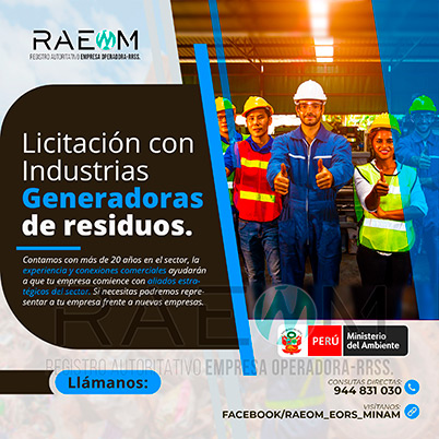 RAEOMINAM.COM RAEOMINAM RAEOM Registro Autoritativo de Empresas Operadoras MINAM, para transporte de Residuos Sólidos. Los generadores de residuos no municipales deben incluir en su Plan de Minimización y Manejo de Residuos Sólidos, estrategias preventivas orientadas a alcanzar la minimización en la fuente. Dicho Plan forma parte del IGA.
                                                    Obligaciones del generador no municipal.
                                                    Son obligaciones de los generadores de residuos sólidos no municipales: 
                                                    a) Manejar los residuos sólidos que generen, teniendo en cuenta lo establecido en el artículo 55 del Decreto Legislativo nº 1278; 
                                                    b) Conducir el registro interno sobre la generación y manejo de los residuos sólidos, en sus instalaciones, con la finalidad de disponer de la información necesaria sobre la generación, minimización y manejo de los residuos sólidos; 
                                                    c) Contratar a una EO-RS para el manejo los residuos sólidos fuera de las instalaciones industriales o productivas, áreas de la concesión o lote del titular del proyecto;
                                                    d) Brindar las facilidades necesarias a las autoridades competentes para el adecuado cumplimiento de sus funciones;
                                                    e) Establecer estrategias y desarrollar acciones orientadas a la prevención y/o minimización y/o valorización de residuos sólidos, como primera opción de gestión;
                                                    f) Adoptar medidas para la restauración y/o rehabilitación y/o reparación y/o compensación ambiental por el inadecuado manejo de residuos sólidos no municipales de su actividad;
                                                    g) En caso se encuentren ubicados en zonas en las cuales no exista infraestructura de residuos sólidos autorizada y/o EO-RS, deben establecer e implementar alternativas de gestión que garanticen la adecuada valorización y/o disposición final de los residuos sólidos;
                                                    h) En caso los generadores de residuos sólidos de gestión no municipal realicen el aprovechamiento de material de descarte y/o coprocesamiento, deben regirse por lo establecido en los artículos sobre la materia.
                                                    Aquellos generadores de residuos sólidos no municipales que se encuentran obligados a contar con un IGA, adicionalmente deben presentar la Declaración Anual sobre Minimización y Gestión de Residuos Sólidos no Municipales -también denominada Declaración Anual de Manejo de Residuos Sólidos y los Manifiestos de Manejo de Residuos Peligrosos en formato digital, a través del SIGERSOL.
                                                    Las autoridades sectoriales, definen y aprueban el alcance, condiciones y lineamientos para la presentación de ambos documentos a través del SIGERSOL, en aquellos casos de los generadores de residuos sólidos no municipales que no se encuentran obligados a contar con un IGA.
                                                    La presentación de la Declaración Anual sobre Minimización y Gestión de Residuos Sólidos no Municipales -también denominada Declaración Anual de Manejo de Residuos Sólidos- y de los Manifiestos de Manejo de Residuos, es una obligación exclusiva del titular del proyecto o de actividades, y estos pueden ser elaborados con información generada por el propio titular de la actividad, así como por aquella brindada por sus proveedores de servicios, siendo en todos los casos, el generador no municipal el único responsable de su reporte.