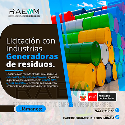 RAEOMINAM.COM RAEOMINAM RAEOM Registro Autoritativo de Empresas Operadoras MINAM, para transporte de Residuos Sólidos. Los generadores de residuos no municipales deben incluir en su Plan de Minimización y Manejo de Residuos Sólidos, estrategias preventivas orientadas a alcanzar la minimización en la fuente. Dicho Plan forma parte del IGA.
                                                    Obligaciones del generador no municipal.
                                                    Son obligaciones de los generadores de residuos sólidos no municipales: 
                                                    a) Manejar los residuos sólidos que generen, teniendo en cuenta lo establecido en el artículo 55 del Decreto Legislativo nº 1278; 
                                                    b) Conducir el registro interno sobre la generación y manejo de los residuos sólidos, en sus instalaciones, con la finalidad de disponer de la información necesaria sobre la generación, minimización y manejo de los residuos sólidos; 
                                                    c) Contratar a una EO-RS para el manejo los residuos sólidos fuera de las instalaciones industriales o productivas, áreas de la concesión o lote del titular del proyecto;
                                                    d) Brindar las facilidades necesarias a las autoridades competentes para el adecuado cumplimiento de sus funciones;
                                                    e) Establecer estrategias y desarrollar acciones orientadas a la prevención y/o minimización y/o valorización de residuos sólidos, como primera opción de gestión;
                                                    f) Adoptar medidas para la restauración y/o rehabilitación y/o reparación y/o compensación ambiental por el inadecuado manejo de residuos sólidos no municipales de su actividad;
                                                    g) En caso se encuentren ubicados en zonas en las cuales no exista infraestructura de residuos sólidos autorizada y/o EO-RS, deben establecer e implementar alternativas de gestión que garanticen la adecuada valorización y/o disposición final de los residuos sólidos;
                                                    h) En caso los generadores de residuos sólidos de gestión no municipal realicen el aprovechamiento de material de descarte y/o coprocesamiento, deben regirse por lo establecido en los artículos sobre la materia.
                                                    Aquellos generadores de residuos sólidos no municipales que se encuentran obligados a contar con un IGA, adicionalmente deben presentar la Declaración Anual sobre Minimización y Gestión de Residuos Sólidos no Municipales -también denominada Declaración Anual de Manejo de Residuos Sólidos y los Manifiestos de Manejo de Residuos Peligrosos en formato digital, a través del SIGERSOL.
                                                    Las autoridades sectoriales, definen y aprueban el alcance, condiciones y lineamientos para la presentación de ambos documentos a través del SIGERSOL, en aquellos casos de los generadores de residuos sólidos no municipales que no se encuentran obligados a contar con un IGA.
                                                    La presentación de la Declaración Anual sobre Minimización y Gestión de Residuos Sólidos no Municipales -también denominada Declaración Anual de Manejo de Residuos Sólidos- y de los Manifiestos de Manejo de Residuos, es una obligación exclusiva del titular del proyecto o de actividades, y estos pueden ser elaborados con información generada por el propio titular de la actividad, así como por aquella brindada por sus proveedores de servicios, siendo en todos los casos, el generador no municipal el único responsable de su reporte.