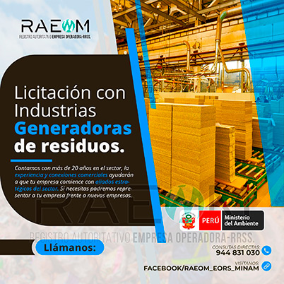 RAEOMINAM.COM RAEOMINAM RAEOM Registro Autoritativo de Empresas Operadoras MINAM, para transporte de Residuos Sólidos. Los generadores de residuos no municipales deben incluir en su Plan de Minimización y Manejo de Residuos Sólidos, estrategias preventivas orientadas a alcanzar la minimización en la fuente. Dicho Plan forma parte del IGA.
                                                    Obligaciones del generador no municipal.
                                                    Son obligaciones de los generadores de residuos sólidos no municipales: 
                                                    a) Manejar los residuos sólidos que generen, teniendo en cuenta lo establecido en el artículo 55 del Decreto Legislativo nº 1278; 
                                                    b) Conducir el registro interno sobre la generación y manejo de los residuos sólidos, en sus instalaciones, con la finalidad de disponer de la información necesaria sobre la generación, minimización y manejo de los residuos sólidos; 
                                                    c) Contratar a una EO-RS para el manejo los residuos sólidos fuera de las instalaciones industriales o productivas, áreas de la concesión o lote del titular del proyecto;
                                                    d) Brindar las facilidades necesarias a las autoridades competentes para el adecuado cumplimiento de sus funciones;
                                                    e) Establecer estrategias y desarrollar acciones orientadas a la prevención y/o minimización y/o valorización de residuos sólidos, como primera opción de gestión;
                                                    f) Adoptar medidas para la restauración y/o rehabilitación y/o reparación y/o compensación ambiental por el inadecuado manejo de residuos sólidos no municipales de su actividad;
                                                    g) En caso se encuentren ubicados en zonas en las cuales no exista infraestructura de residuos sólidos autorizada y/o EO-RS, deben establecer e implementar alternativas de gestión que garanticen la adecuada valorización y/o disposición final de los residuos sólidos;
                                                    h) En caso los generadores de residuos sólidos de gestión no municipal realicen el aprovechamiento de material de descarte y/o coprocesamiento, deben regirse por lo establecido en los artículos sobre la materia.
                                                    Aquellos generadores de residuos sólidos no municipales que se encuentran obligados a contar con un IGA, adicionalmente deben presentar la Declaración Anual sobre Minimización y Gestión de Residuos Sólidos no Municipales -también denominada Declaración Anual de Manejo de Residuos Sólidos y los Manifiestos de Manejo de Residuos Peligrosos en formato digital, a través del SIGERSOL.
                                                    Las autoridades sectoriales, definen y aprueban el alcance, condiciones y lineamientos para la presentación de ambos documentos a través del SIGERSOL, en aquellos casos de los generadores de residuos sólidos no municipales que no se encuentran obligados a contar con un IGA.
                                                    La presentación de la Declaración Anual sobre Minimización y Gestión de Residuos Sólidos no Municipales -también denominada Declaración Anual de Manejo de Residuos Sólidos- y de los Manifiestos de Manejo de Residuos, es una obligación exclusiva del titular del proyecto o de actividades, y estos pueden ser elaborados con información generada por el propio titular de la actividad, así como por aquella brindada por sus proveedores de servicios, siendo en todos los casos, el generador no municipal el único responsable de su reporte.
