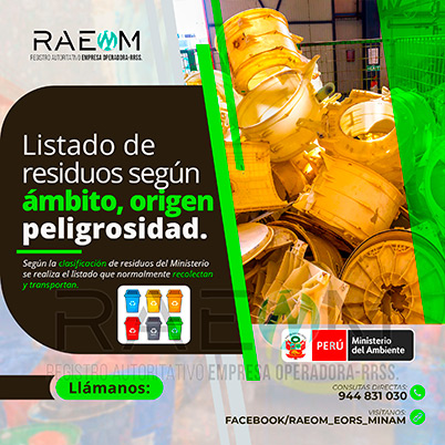 RAEOMINAM.COM RAEOMINAM RAEOM Registro Autoritativo de Empresas Operadoras MINAM, para transporte de Residuos Sólidos. Para la identificación de un residuos sólido priorizado se podrá tener en cuenta, los siguientes criterios:
                                                    a) Identificación del origen y cadena de valor del residuo sólido del bien. 
                                                    b) Volumen de generación de residuos sólidos asociado al bien. 
                                                    c) Peligrosidad de los residuos sólidos del bien. 
                                                    d) Posibilidad de valorización de los residuos sólidos del bien. 
                                                    e) Alternativas de tecnologías disponibles para su valorización material o energética.