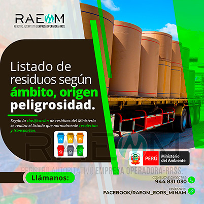 RAEOMINAM.COM RAEOMINAM RAEOM Registro Autoritativo de Empresas Operadoras MINAM, para transporte de Residuos Sólidos. Para la identificación de un residuos sólido priorizado se podrá tener en cuenta, los siguientes criterios:
                                                    a) Identificación del origen y cadena de valor del residuo sólido del bien. 
                                                    b) Volumen de generación de residuos sólidos asociado al bien. 
                                                    c) Peligrosidad de los residuos sólidos del bien. 
                                                    d) Posibilidad de valorización de los residuos sólidos del bien. 
                                                    e) Alternativas de tecnologías disponibles para su valorización material o energética.