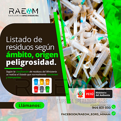 RAEOMINAM.COM RAEOMINAM RAEOM Registro Autoritativo de Empresas Operadoras MINAM, para transporte de Residuos Sólidos. Para la identificación de un residuos sólido priorizado se podrá tener en cuenta, los siguientes criterios:
                                                    a) Identificación del origen y cadena de valor del residuo sólido del bien. 
                                                    b) Volumen de generación de residuos sólidos asociado al bien. 
                                                    c) Peligrosidad de los residuos sólidos del bien. 
                                                    d) Posibilidad de valorización de los residuos sólidos del bien. 
                                                    e) Alternativas de tecnologías disponibles para su valorización material o energética.