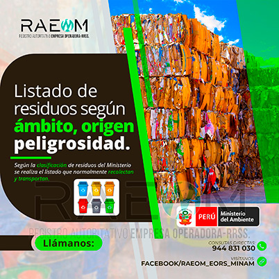 RAEOMINAM.COM RAEOMINAM RAEOM Registro Autoritativo de Empresas Operadoras MINAM, para transporte de Residuos Sólidos. Para la identificación de un residuos sólido priorizado se podrá tener en cuenta, los siguientes criterios:
                                                    a) Identificación del origen y cadena de valor del residuo sólido del bien. 
                                                    b) Volumen de generación de residuos sólidos asociado al bien. 
                                                    c) Peligrosidad de los residuos sólidos del bien. 
                                                    d) Posibilidad de valorización de los residuos sólidos del bien. 
                                                    e) Alternativas de tecnologías disponibles para su valorización material o energética.
