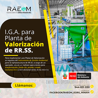 RAEOMINAM.COM RAEOMINAM RAEOM Registro Autoritativo de Empresas Operadoras MINAM, para transporte de Residuos Sólidos. Las plantas de valorización son infraestructuras donde se realizan las siguientes operaciones:
                                                    a) Actividades de acondicionamiento señaladas en la normatividad;
                                                    b) Biodegradación de la fracción orgánica de los residuos con fines de producción de energía o mejorador de suelo;
                                                    c) Uso de residuos orgánicos para el desarrollo de compostaje;
                                                    d) Recuperación de aceites usados;
                                                    e) Desmantelamiento/desensamblaje de residuos de aparatos eléctricos y electrónicos;
                                                    f) Otras alternativas de valorización.