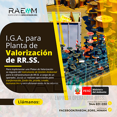 RAEOMINAM.COM RAEOMINAM RAEOM Registro Autoritativo de Empresas Operadoras MINAM, para transporte de Residuos Sólidos. Las plantas de valorización son infraestructuras donde se realizan las siguientes operaciones:
                                                    a) Actividades de acondicionamiento señaladas en la normatividad;
                                                    b) Biodegradación de la fracción orgánica de los residuos con fines de producción de energía o mejorador de suelo;
                                                    c) Uso de residuos orgánicos para el desarrollo de compostaje;
                                                    d) Recuperación de aceites usados;
                                                    e) Desmantelamiento/desensamblaje de residuos de aparatos eléctricos y electrónicos;
                                                    f) Otras alternativas de valorización.